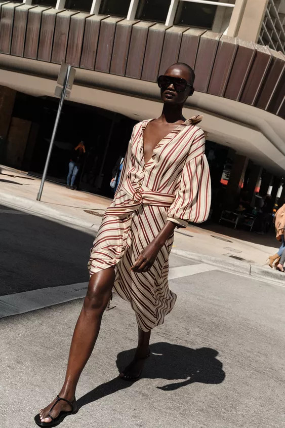 STRIPED BELTED MIDI DRESS | Zara US