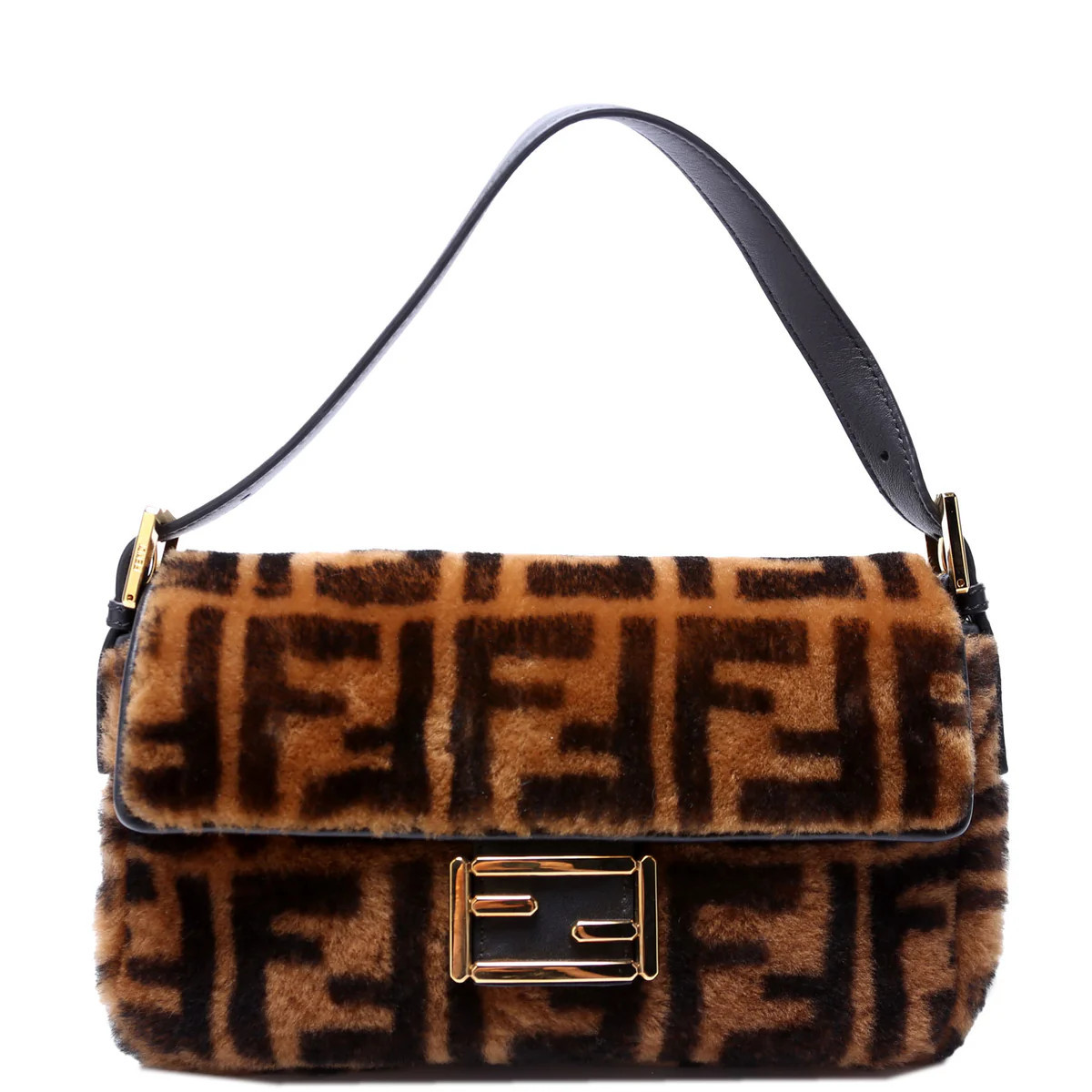 8BR600 Baguette FF Shearling Brown/Black | Keeks Designer Handbags