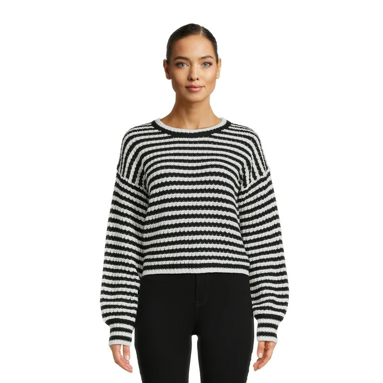Derek Heart Juniors Striped Drop Shoulder Sweater, Midweight | Walmart (US)