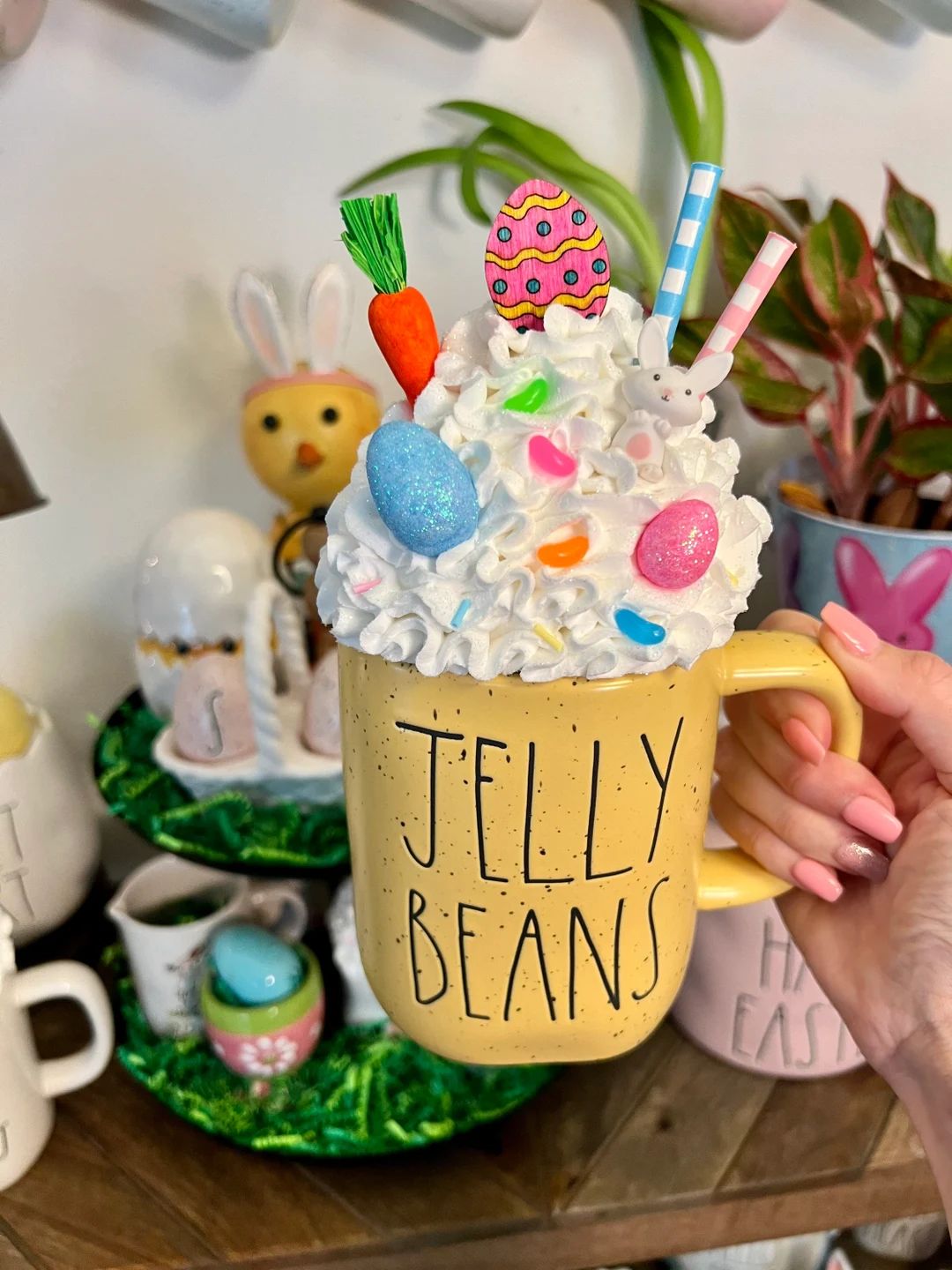 Jelly Bean Bunny Faux Whip Cream Mug Topper | Etsy (US)