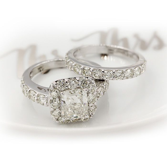 2 1/4 Carat Princess Halo Diamond Bridal Set in 14k White Gold. Amazing For The Money! | SuperJeweler