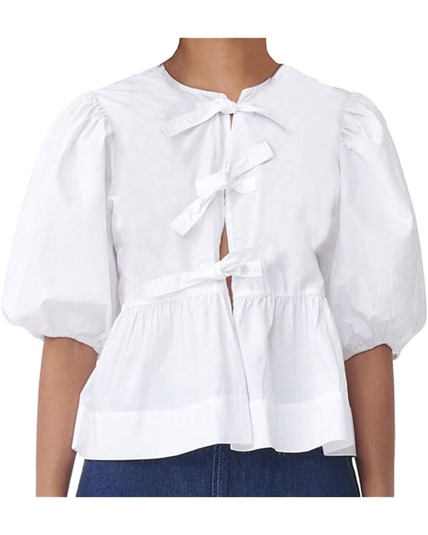 Front Tie Tops for Women Leopard Print Babydoll Peplum Top Puff Sleeve Coquette Tops 3/4 Sleeve C... | Amazon (US)