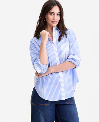On 34th Women's Cotton Poplin Oversized Button Down Shirt , Macy's Exclusive - Macy's | Macy's