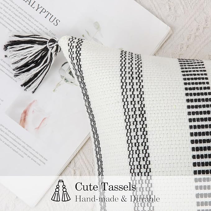 Smile Bee Boho Outdoor Throw Pillow Covers Set of 2, Decorative Woven Striped Pillow Covers with ... | Amazon (US)