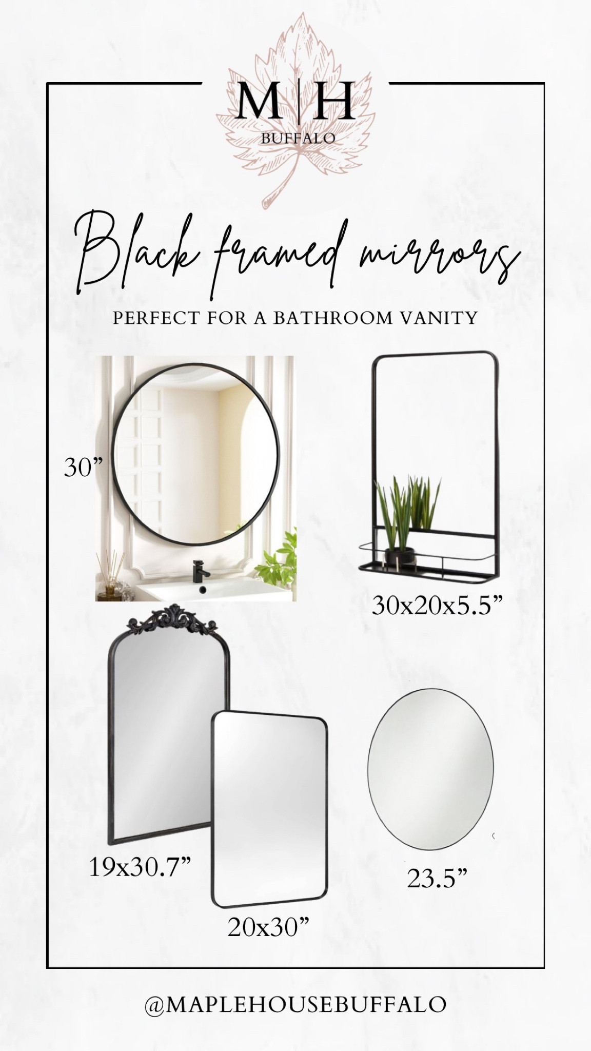 Black framed bathroom vanity mirrors  - oval - round - arched - decorative / ornate 

#LTKhome #LTKstyletip #LTKFind
