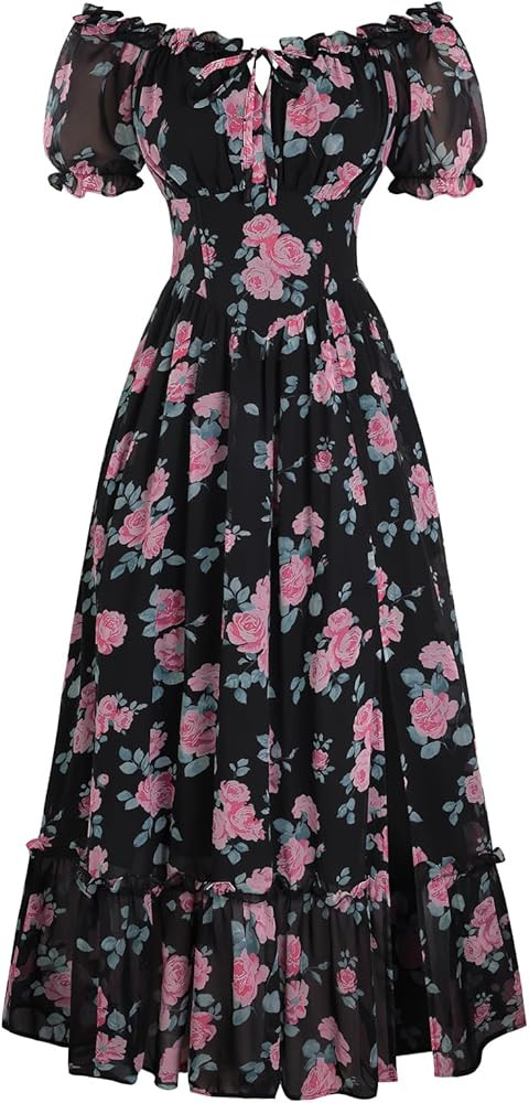 SCARLET DARKNESS Damen Sommer Kleid Boho Seitenschlitz Blumen Freizeitkleider Square Neck Corsage... | Amazon (DE)