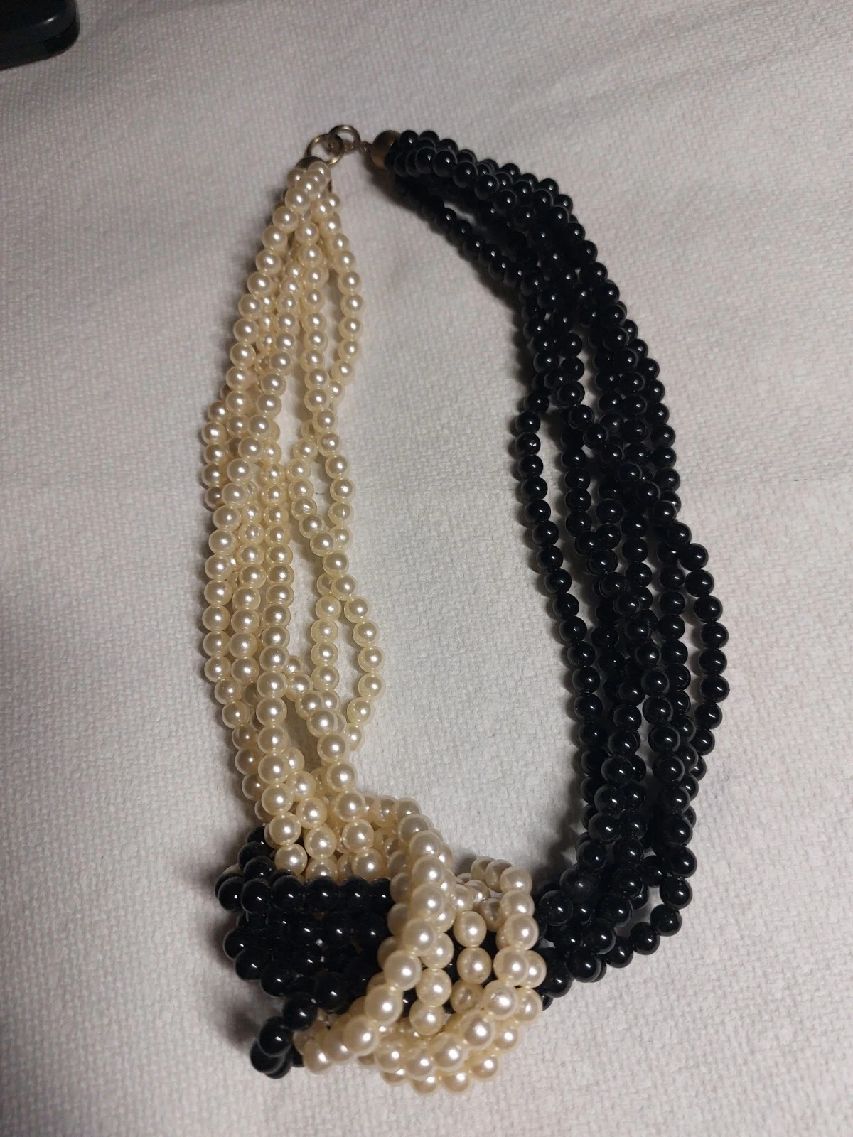 Vintage Half Black White Faux-Pearl Knotted Multi-Strand Beaded Necklace 18" | eBay | eBay US