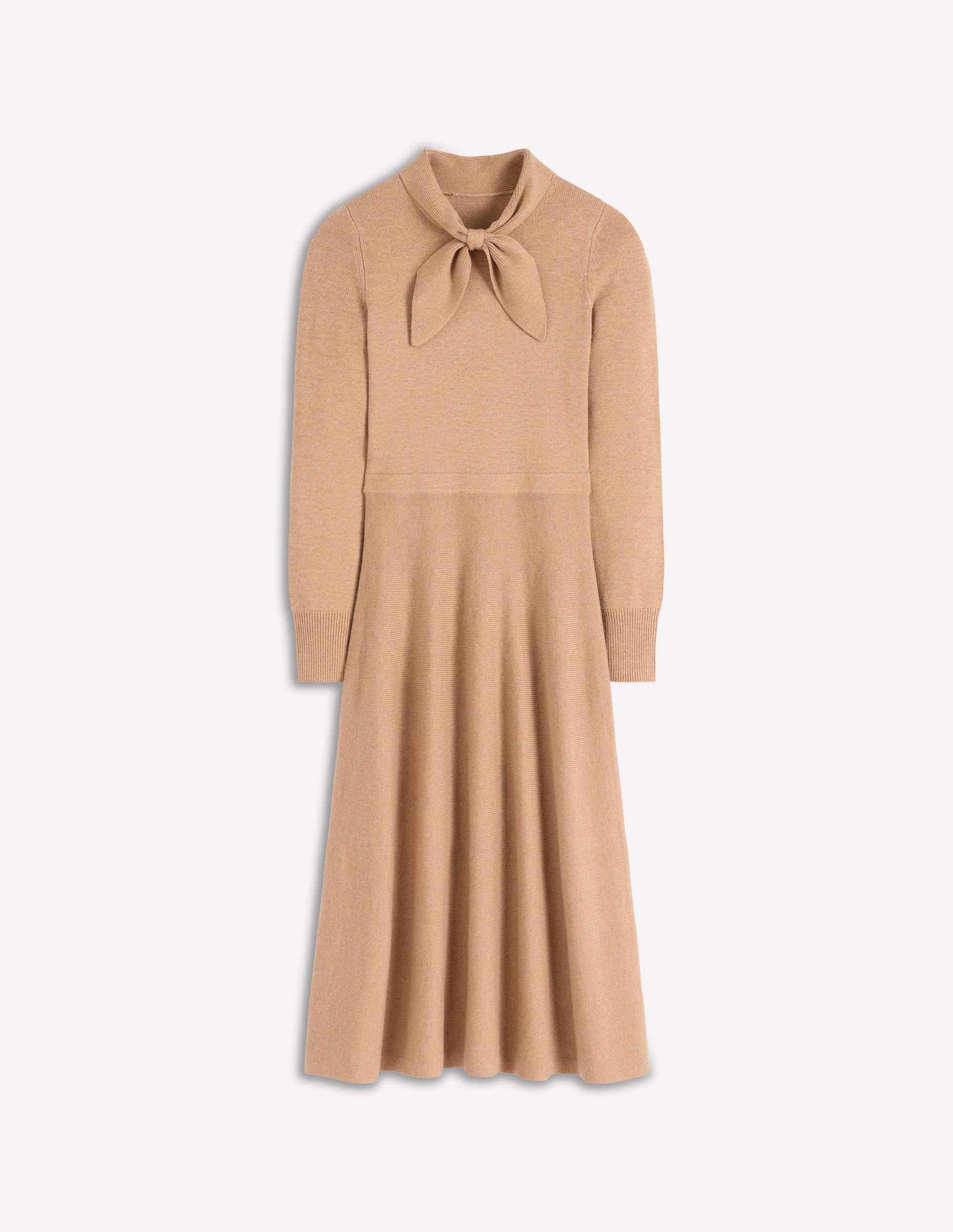 Knitted Bow Dress-Camel Melange | Boden UK