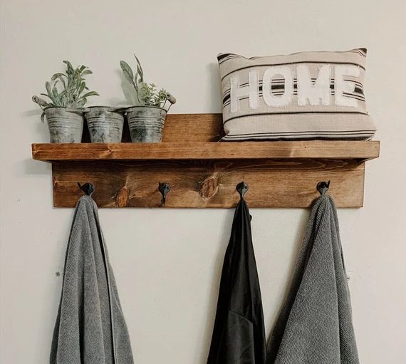 Bathroom Shelf with Towel Hooks entry way shelf laundry room | Etsy (US)