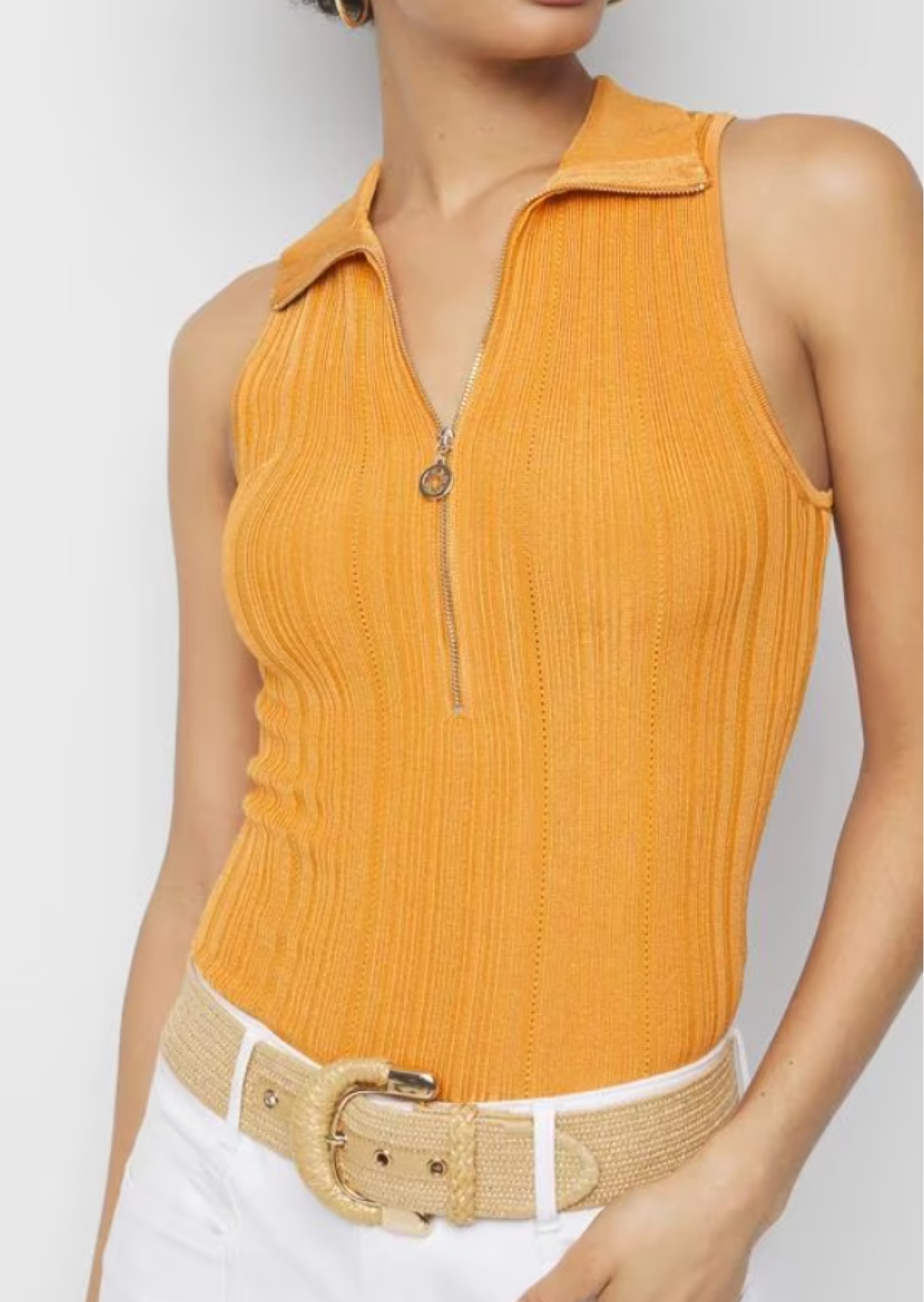 Half zip rib halter tank in ‘liquid gold’ from White House black market 

Saffron 

House of colour / Autumn 

#LTKworkwear #LTKstyletip