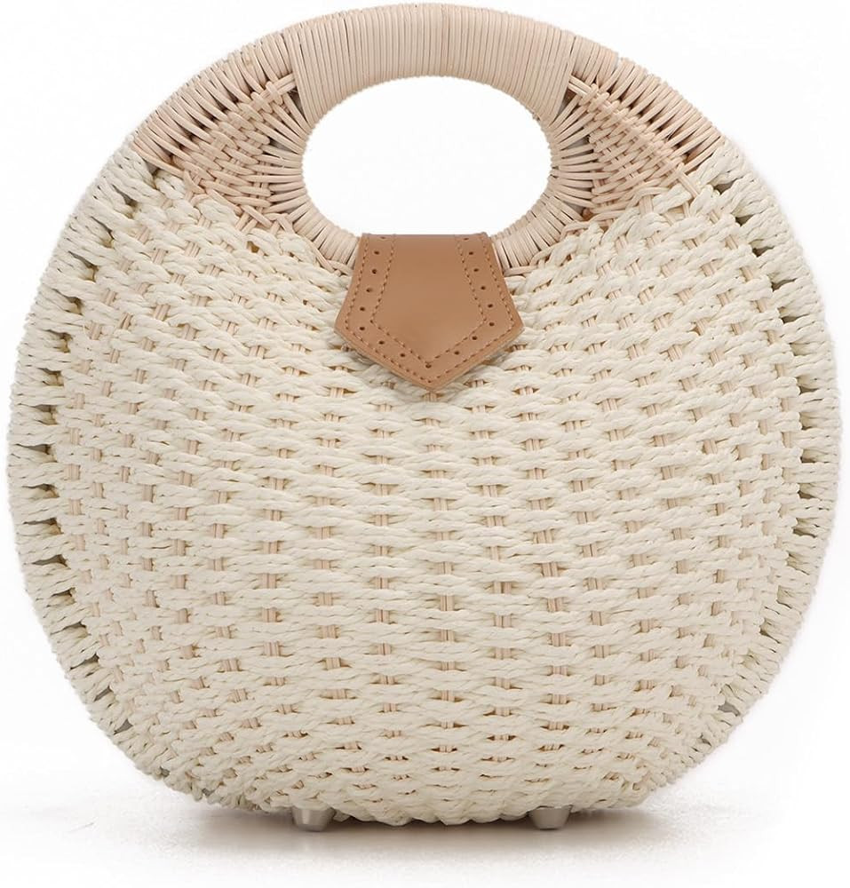 Ynport Rattan Straw Purses Tote Bag Ring Handbag Shell Bag for Women | Amazon (US)