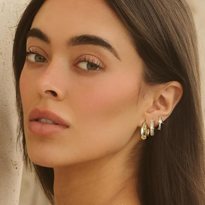 VIROMY Gold Hoop Earrings Set for Women Trendy, 14K Gold Plated Lightweight Small Gold/Silver Hoo... | Amazon (US)