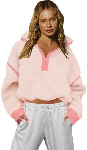LAMISSCHE Half Zip Sweatshirt Women Oversized Sherpa Jacket V Neck Fleece Pullover Hoodie with Po... | Amazon (US)