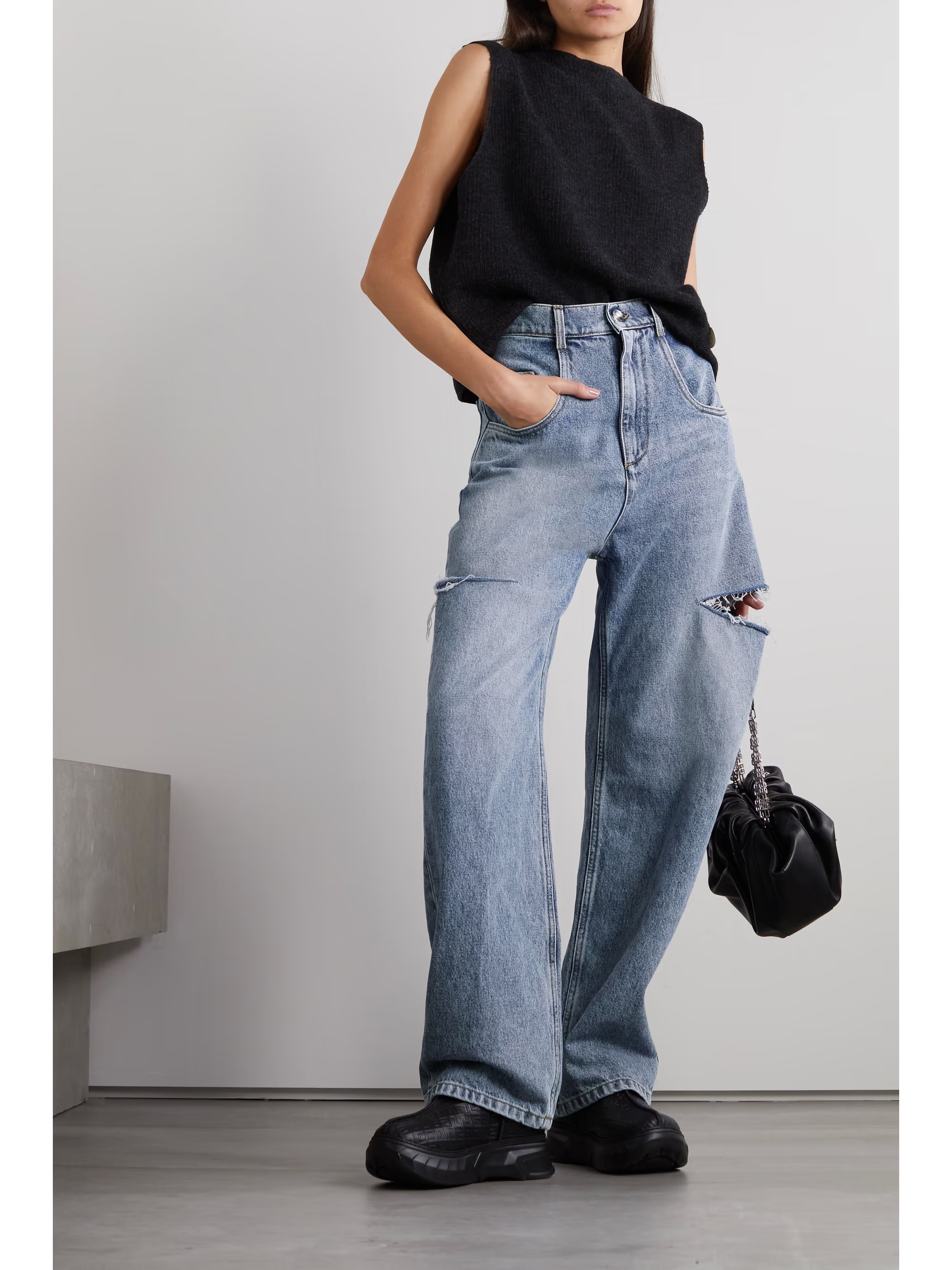 Cutout distressed high-rise wide-leg jeans | NET-A-PORTER (US)