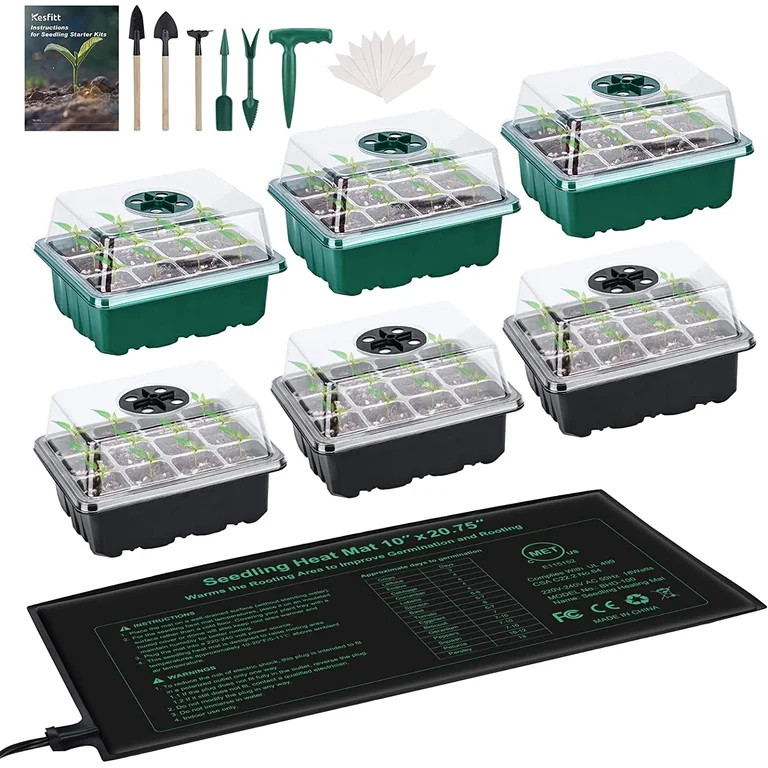 6-Pack Seed Starter Tray with Heat Mat(12 Cells per Tray), Plant Germination Trays with Adjustabl... | Walmart (US)