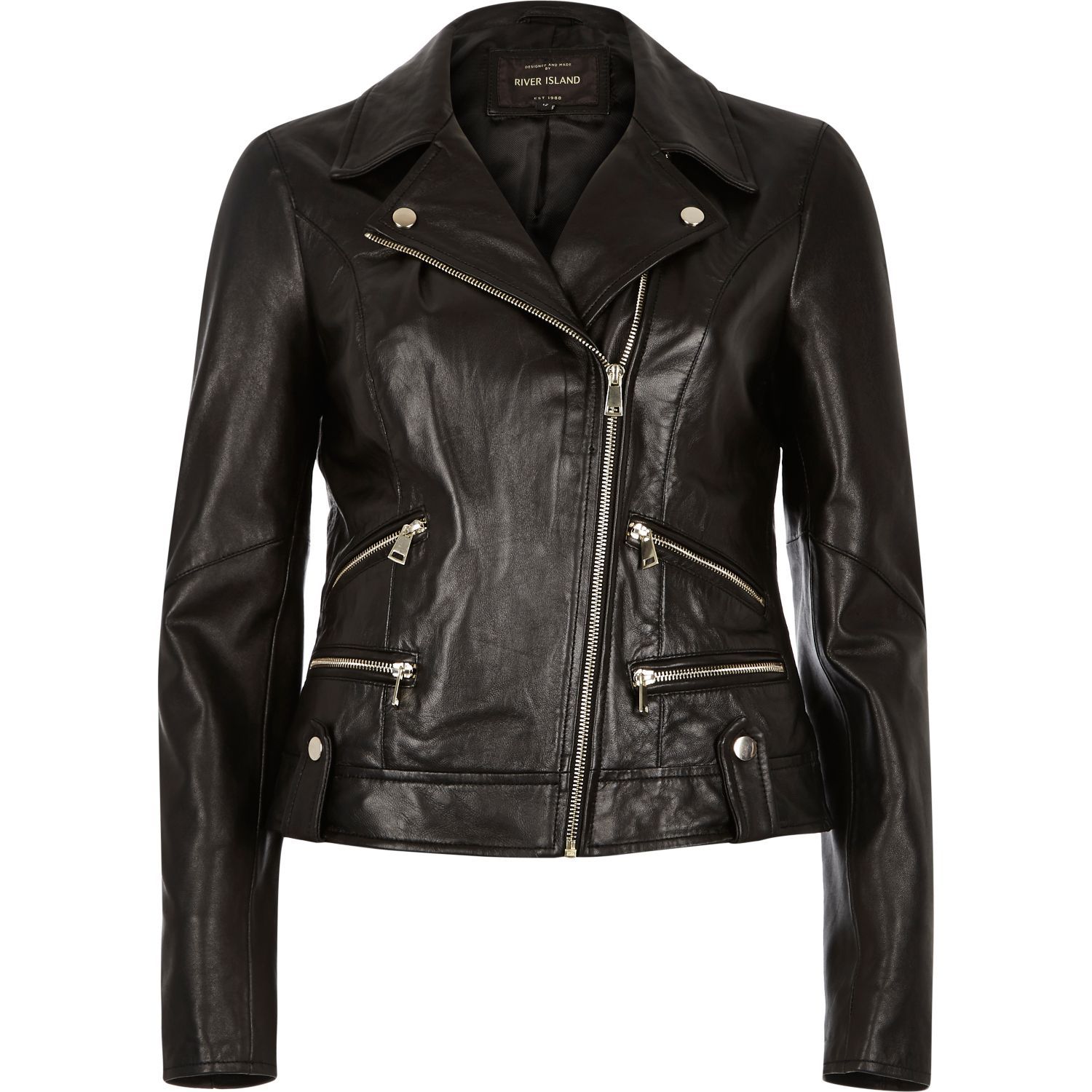 River Island Womens Black leather biker jacket | River Island (US)