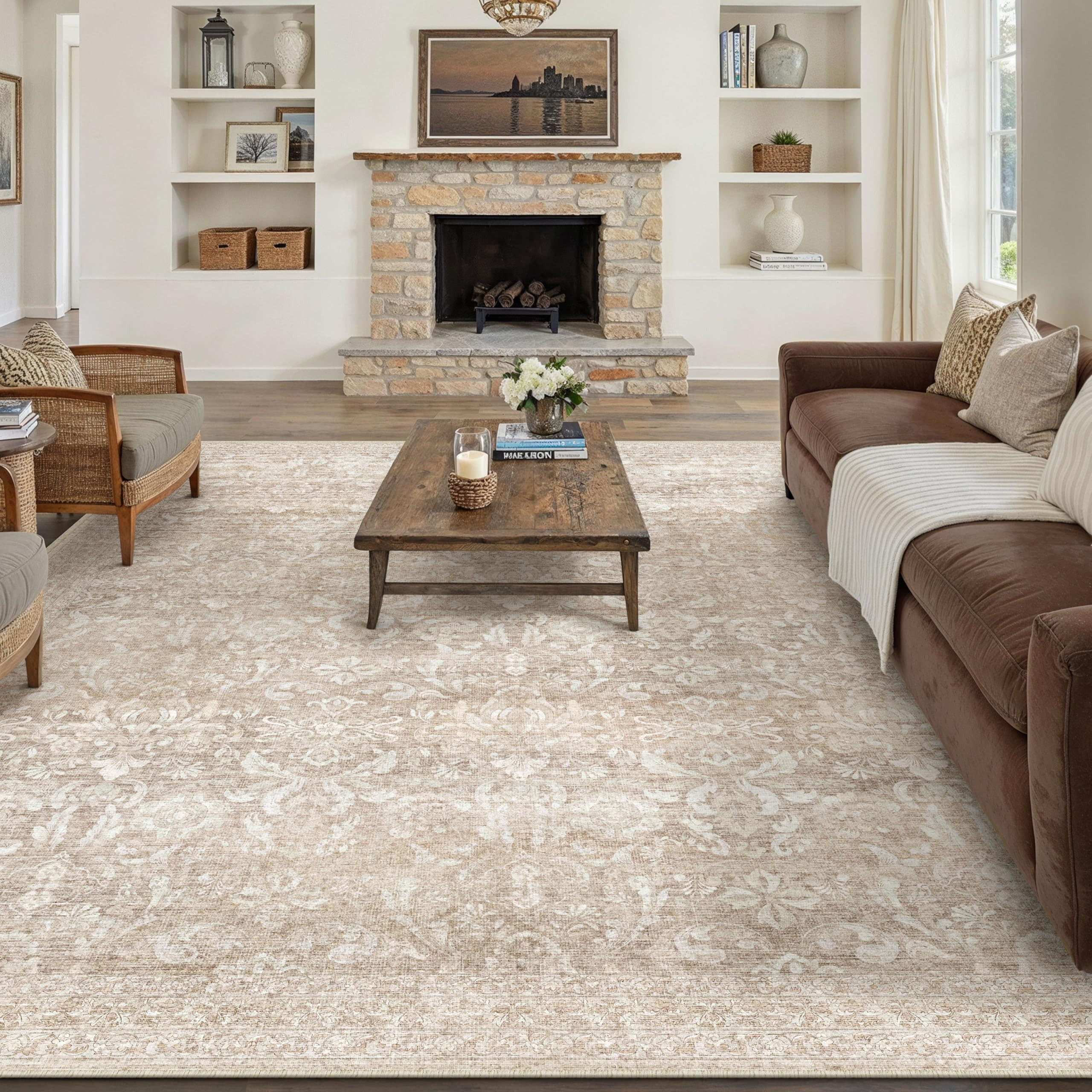 8x10 Area Rug Washable Vintage Living Room Bedroom Carpet Indoor Large Non Slip Soft Low Pile Thi... | Amazon (US)