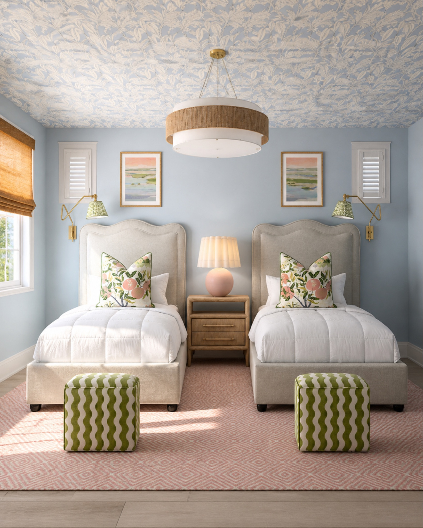 Playing with some wallpaper ideas for a twin room for a beach house! Love the pink green and blues in this bedroom design!! So fun and coastal 

#LTKHome #LTKdayinmylife #LTKSaleAlert