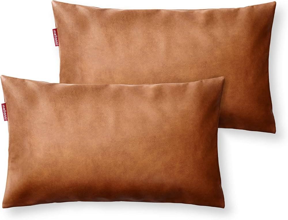 Mellanni 100% Faux Leather Throw Pillow Covers - Brown Outdoor Pillow Covers - 12x20 Pillow Cover... | Amazon (US)