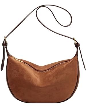 Small Shoulder Bag for Women Suede Hobo Crossbody Purse Lightweight Crescent Satchel with Detacha... | Amazon (US)