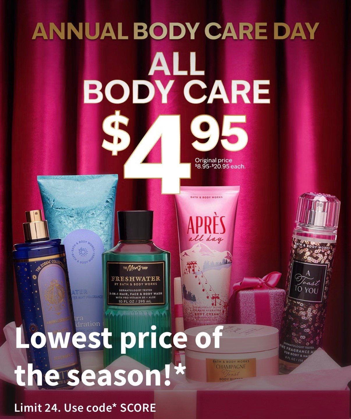 Today only! What a great deal! All body care items are $4.97!!! 

A body wash, lotion, and body spray would make a great gift or stocking stuffer!! 

Use code SCORE

#LTKHoliday #LTKSaleAlert #LTKSeasonal