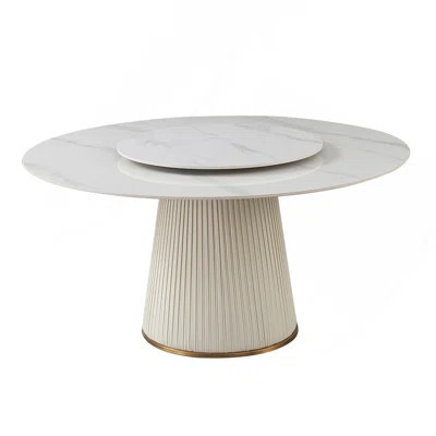 59" Modern Sintered Stone Dining Table With 31.5" Round Turntable For 8 Person With Wood And Metal Exquisite Pedestal | Wayfair North America