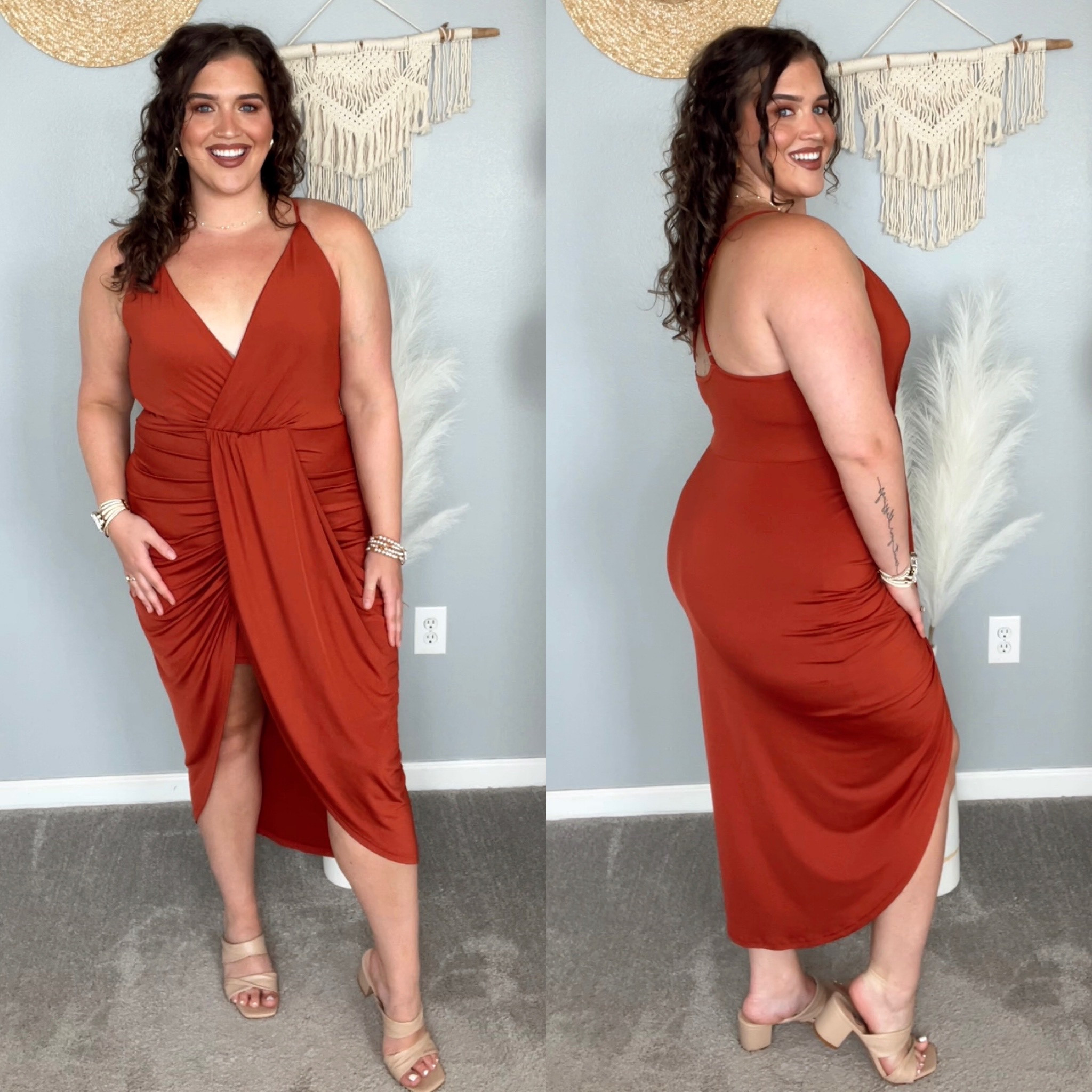 Midsize wedding guest dress for Fall 💒🍂👗 
Size: XL 
#midsizeoutfits #ootn #dresses #cocktaildress #blacktie #weddingguestdress #fallfashion #formalwear #semiformal #rust #teal #littleblackdress #clutch #handbag #accessories #shapewear #heels 

#LTKwedding #LTKstyletip #LTKmidsize