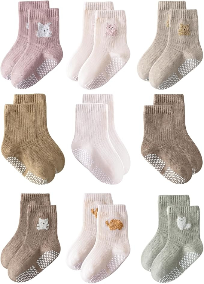 Toddler Grip Socks Non Slip Crew Socks Cute Seamless Cotton Socks for Baby Boys Girls Infants Kid... | Amazon (US)
