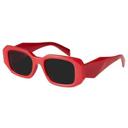 mosanana Trendy Rectangle Sunglasses for Women Men Red Vintage Retro Fashion Cool 90s Cute Funky Small Stylish Chunky Goulding | Amazon (US)