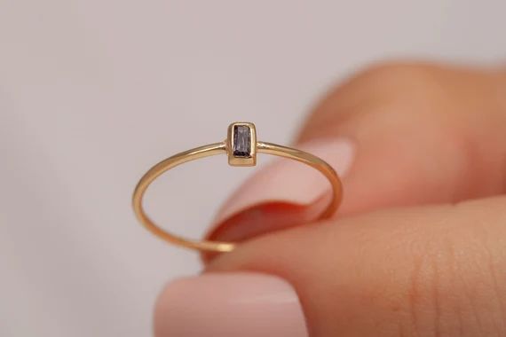 Tiny minimal Birthstone ring, baguette gold personalized dainty ring, birthstone rings for mom, b... | Etsy (US)