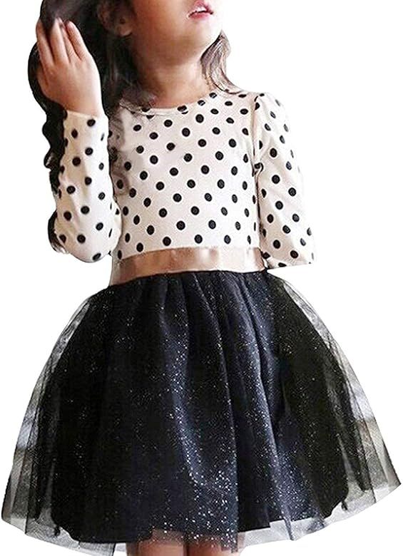 Toddler Girl Polka Dotted Multilayer Ruffled Long Sleeve Tutu Party Dresses | Amazon (US)