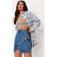 Petite Blue Asymmetric Denim Mini Skirt | Missguided (US & CA)