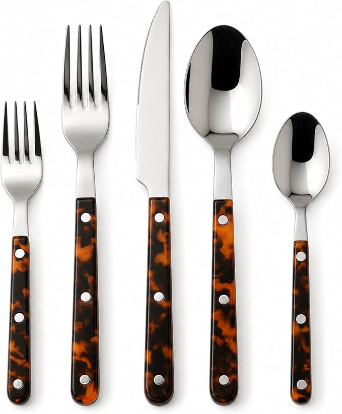 20-Piece Premium Cutlery ABS Handle, Stainless Steel Flatware Set Tortoise | Amazon (US)
