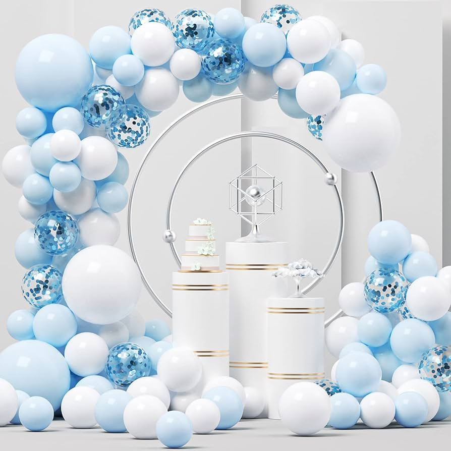 Blue and White Balloons Garland Kit 124 Pack Different Sizes inch Pastel Baby Blue Matte White Ba... | Amazon (US)