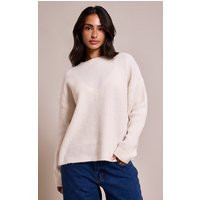 Petite Cream Round Neck Knit Raglan Sleeve Sweatshirt | PrettyLittleThing US