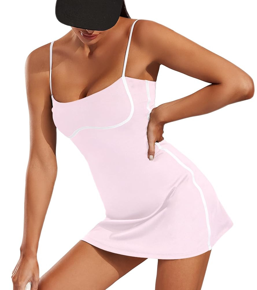 Move With You Womens Workout Tennis Dress with Built-in Bra & Shorts Pockets Sleeveless Exercise ... | Amazon (US)