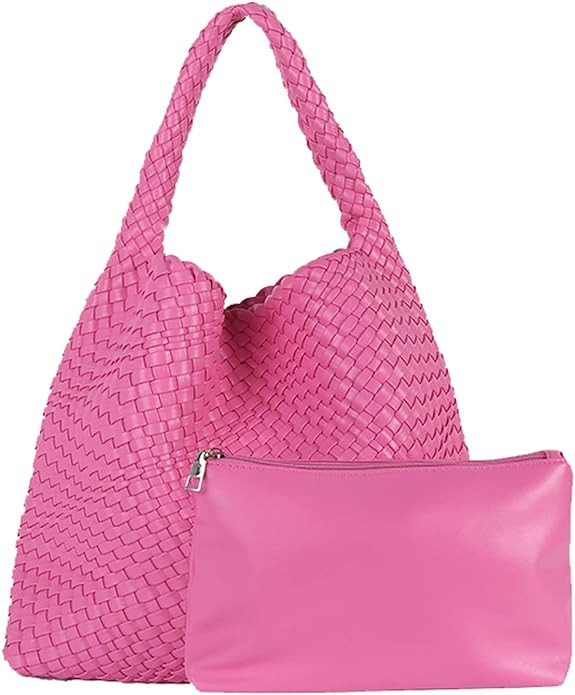 Women Vegan Leather Hand-Woven Tote Handbag Fashion Shoulder Top-handle Bag All-Match Underarm Ba... | Amazon (US)
