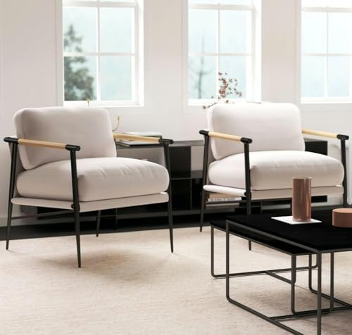 LukeAlon Mid Century Chenille Accent Chairs Set of 2, Ultra Soft Living Room Chairs with Metal Legs Modern Armchair Lounge Chairs Upholstered Comfy Leisure Chair for Bedroom Reception Area, Beige | Amazon (US)