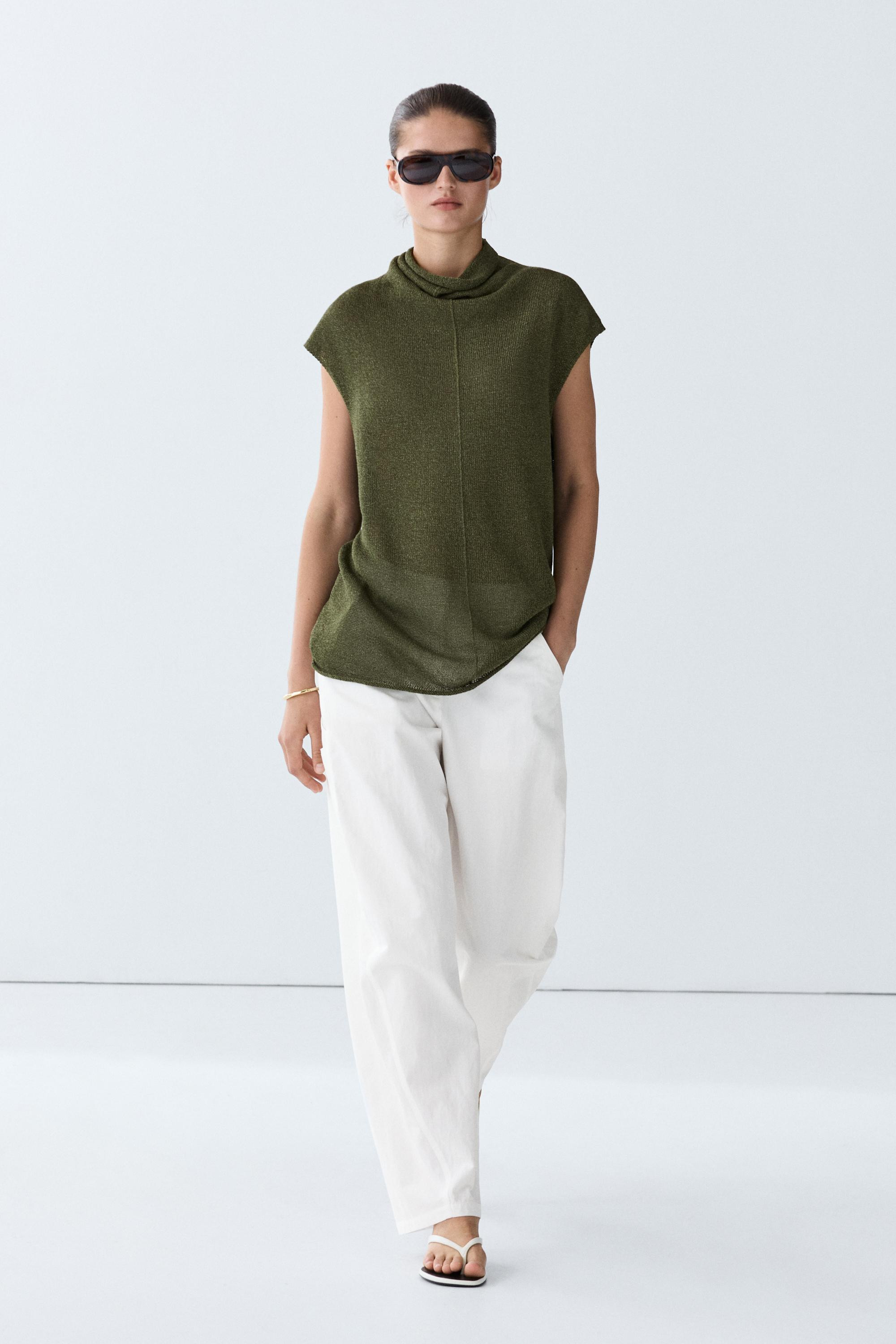 Draped high neck knit top | Massimo Dutti UK