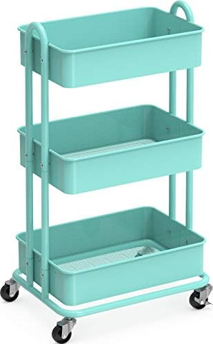 SimpleHouseware Heavy Duty 3-Tier Metal Utility Rolling Cart, Turquoise | Amazon (US)