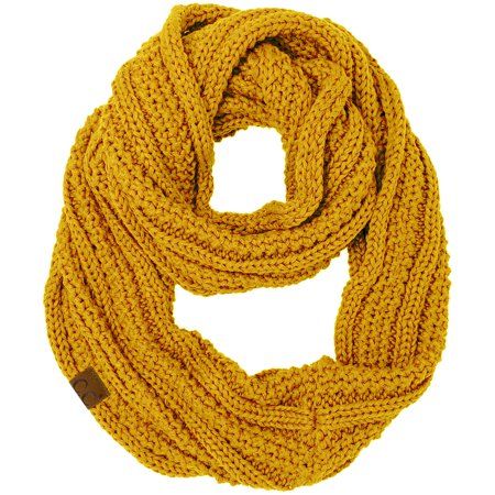 CC Winter Soft Matching Unisex Chunky Knit Cowl Loop Infinity Scarf (Ribbed Solid Mustard) | Walmart (US)