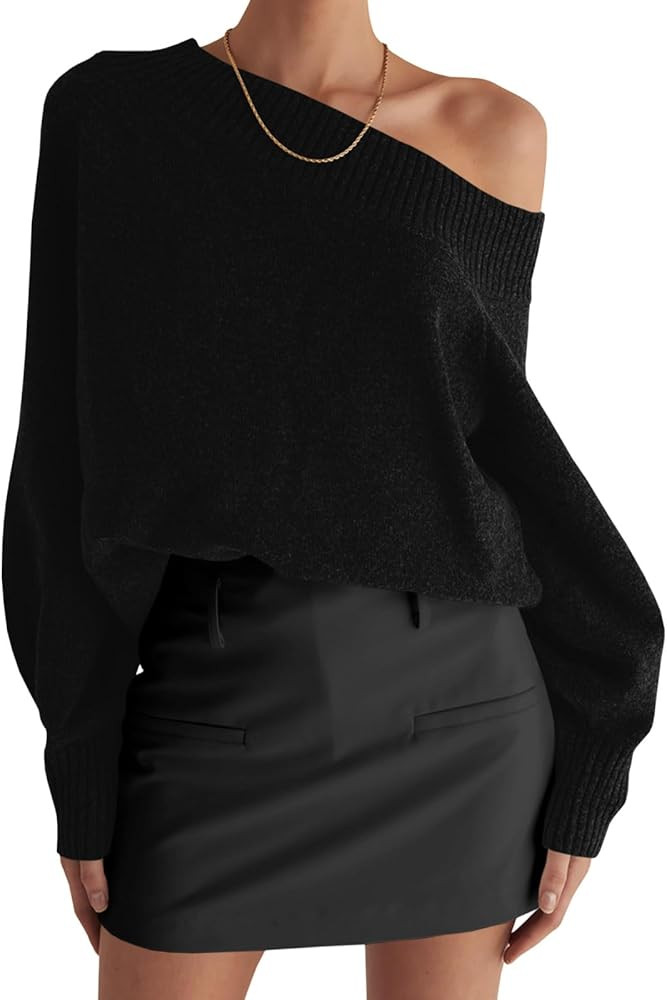 Saodimallsu Womens Off The Shoulder Sweater Long Sleeve Boat Neck Pullover 2025 Casual Trendy Loo... | Amazon (US)