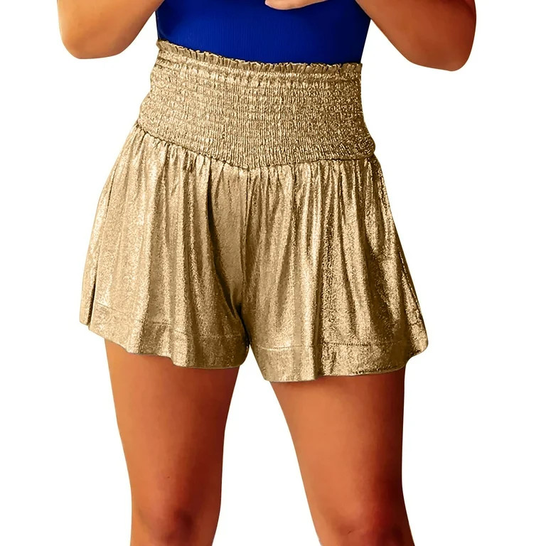 Women's Metallic Athletic Shorts - 2025 Trendy Loose Fit Sports Bottoms (Shimmer Finish | Elastic... | Walmart (US)