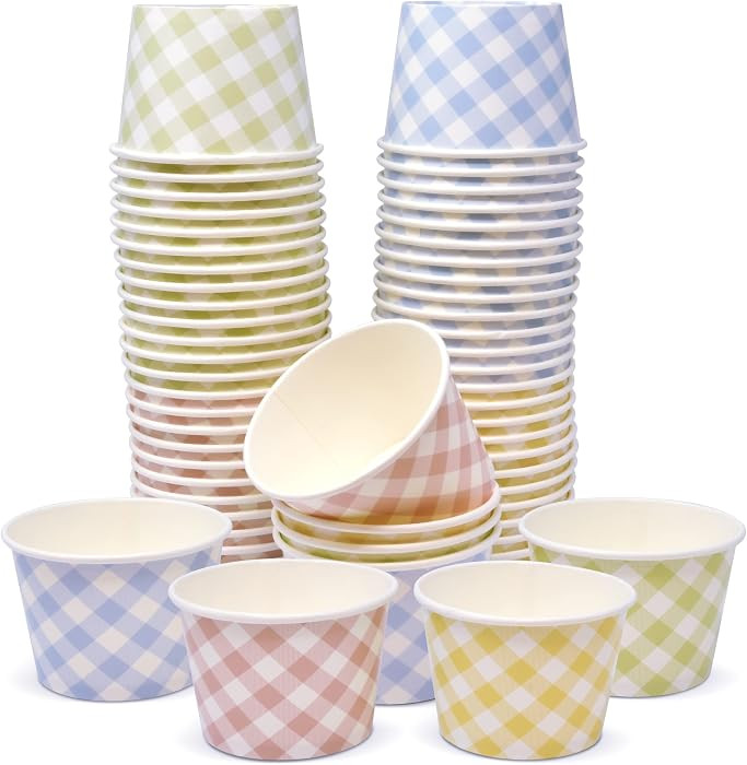 Pastel Gingham Ice Cream Cups 60 Count, 10 oz Disposable Paper Dessert Bowls for Baby Shower Birt... | Amazon (US)