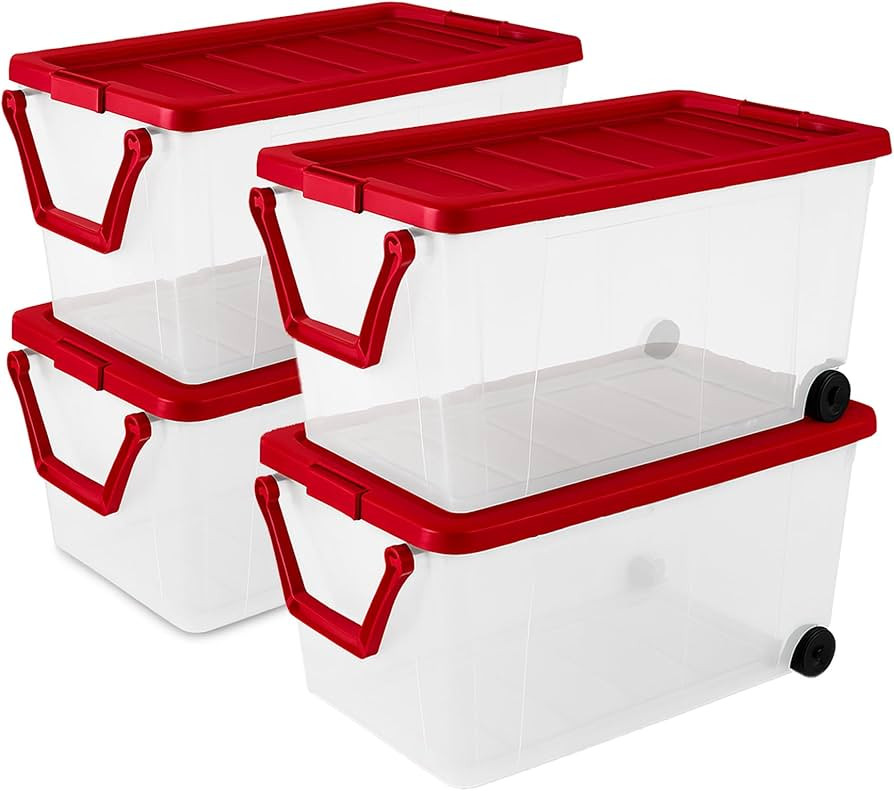 Sterilite 4 Pack Wheeled Storage Box, Large Clear Plastic Container, Durable Home Organizer with ... | Amazon (US)