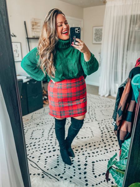 Amazon- Walmart- tall boots- suede boots- plaid skirt- green turtleneck- maybelline- lipstick- outfit inspo- holiday outfit inspo- Christmas outfit inspo- winter outfit inspo- 

#LTKSeasonal #LTKHoliday #LTKstyletip