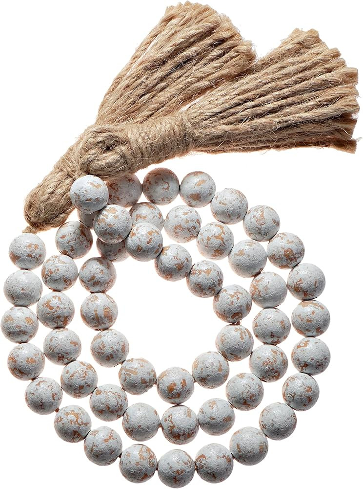 Farmhouse Wood Bead Garland Home Decor, Natural Wooden Garland for Tiered Tray, Decorative Tassel... | Amazon (US)