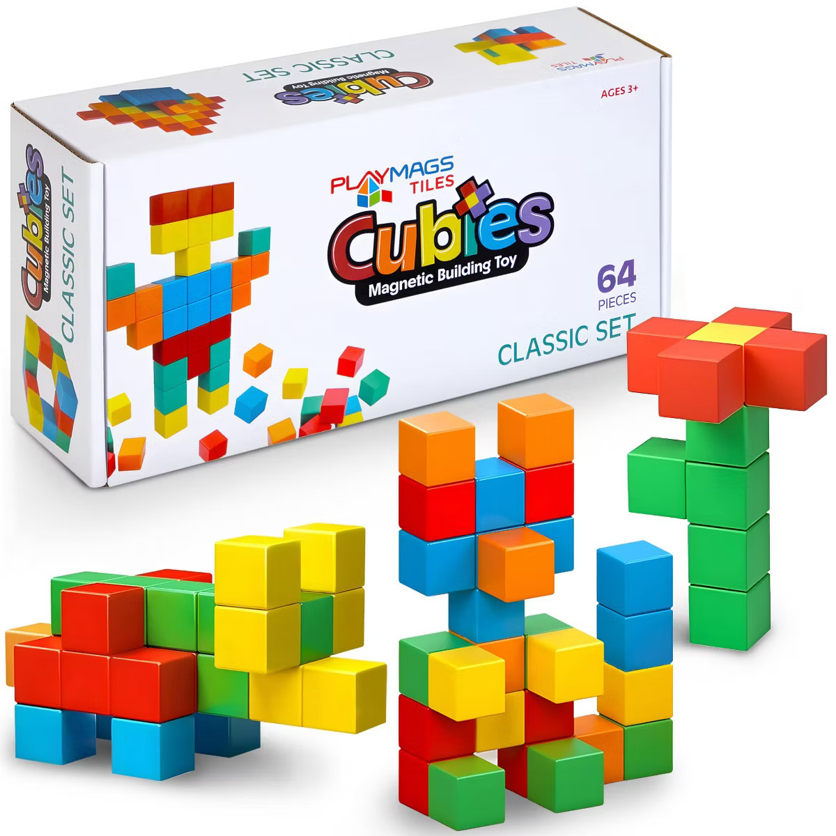 Playmags Magnetic Blocks Building Toy, 64pc Magnet Cubes Toy | Target