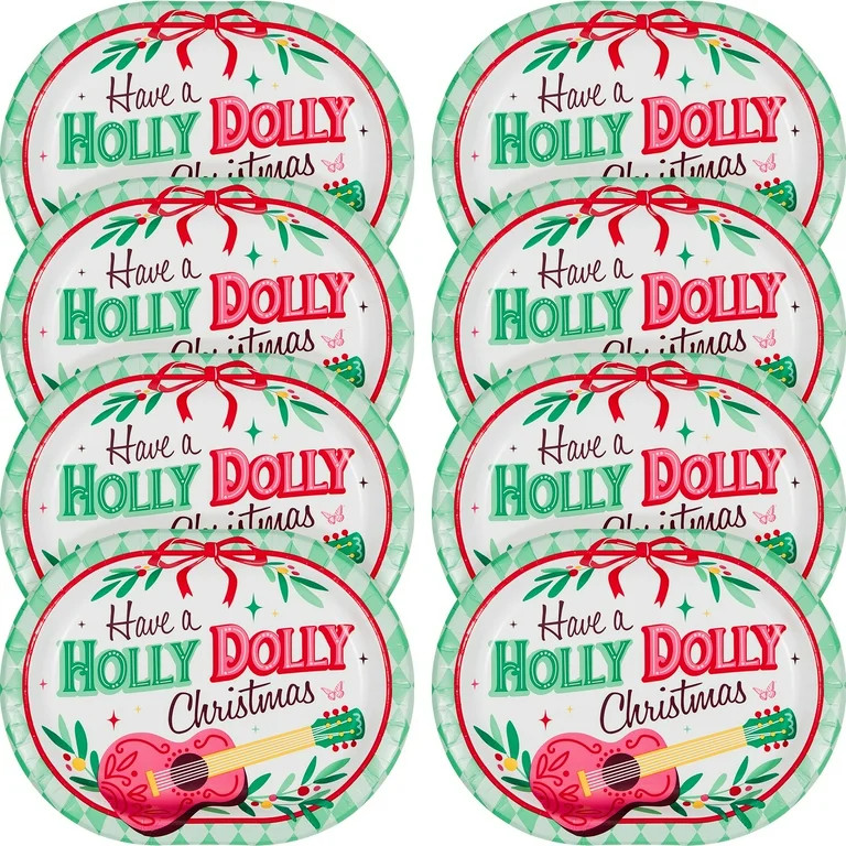 Dolly Parton 10" x 12" Christmas Green Guitar Disposable Oval Paper Plates (8 Count) - Walmart.co... | Walmart (US)