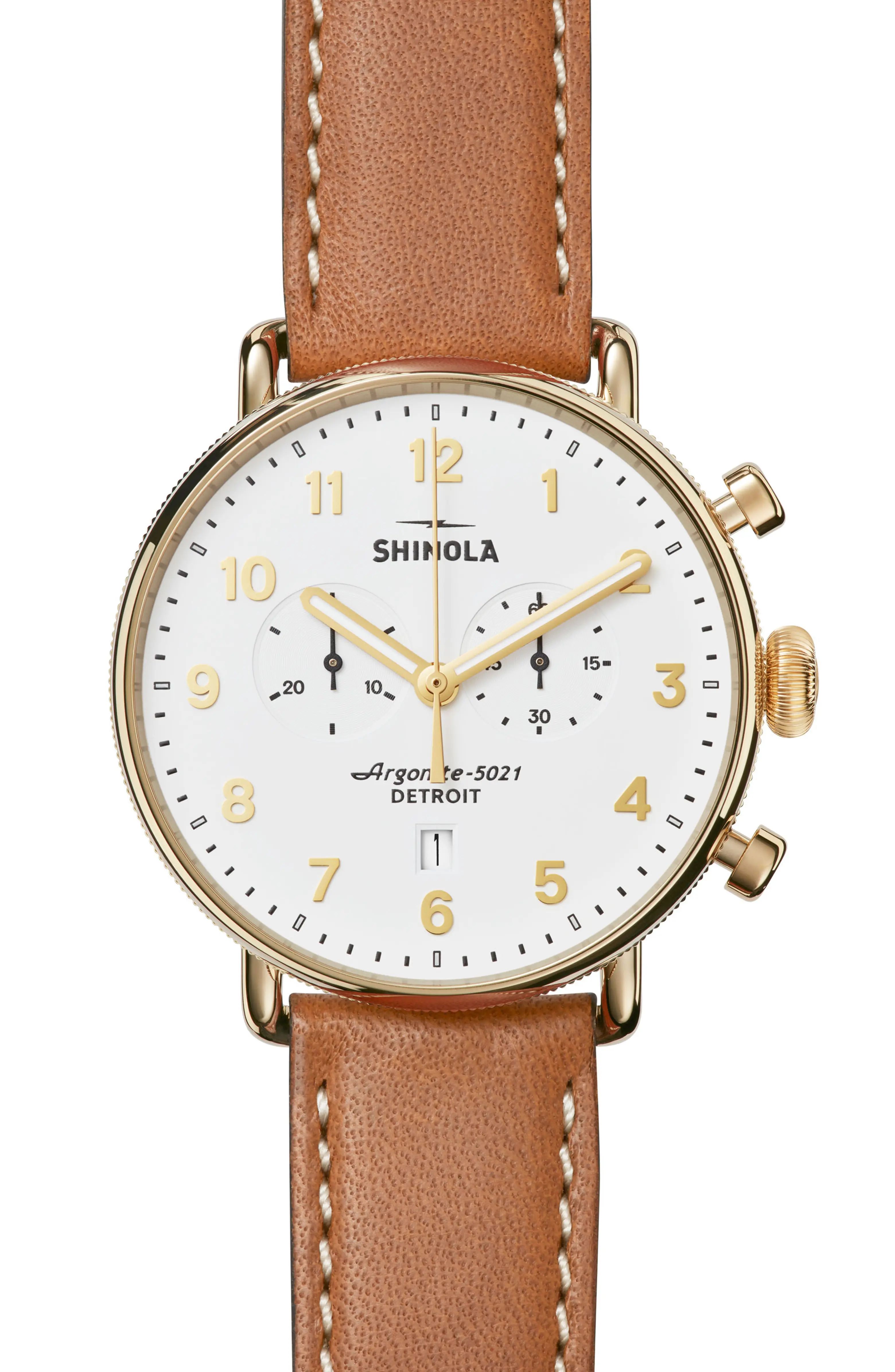 The Canfield Chrono Leather Strap Watch, 43mm | Nordstrom